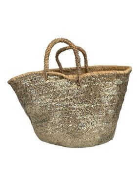 Silver Sequin Straw Tote Basket Bag | Boho Beach Market Vacation Purse